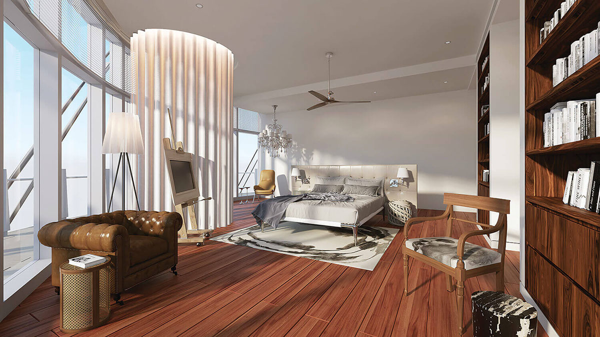 An image of a stylish apartment bedroom