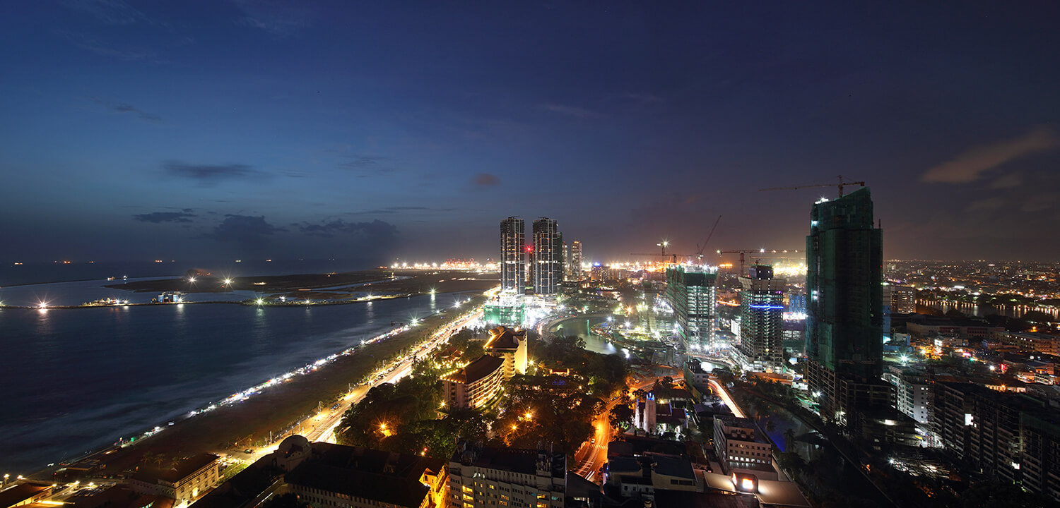 Aerial image of Galle Face at night