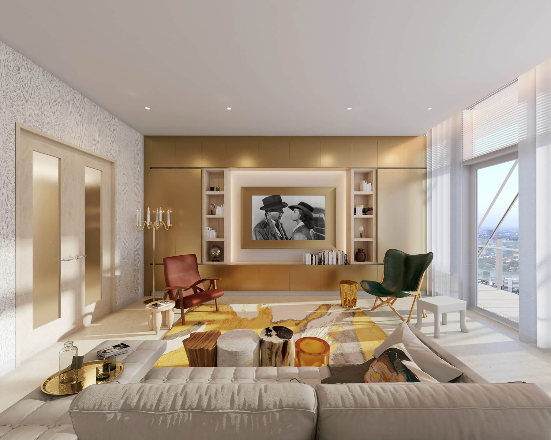 A designer living room in a luxury apartment